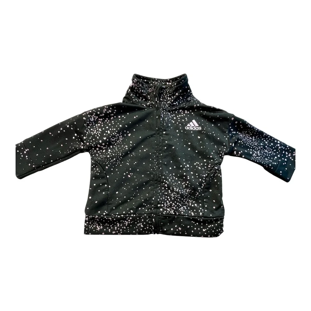 Adidas Girls 6M Black Pink Galaxy Metallic Foil Full Zip Track Jacket Mock Neck